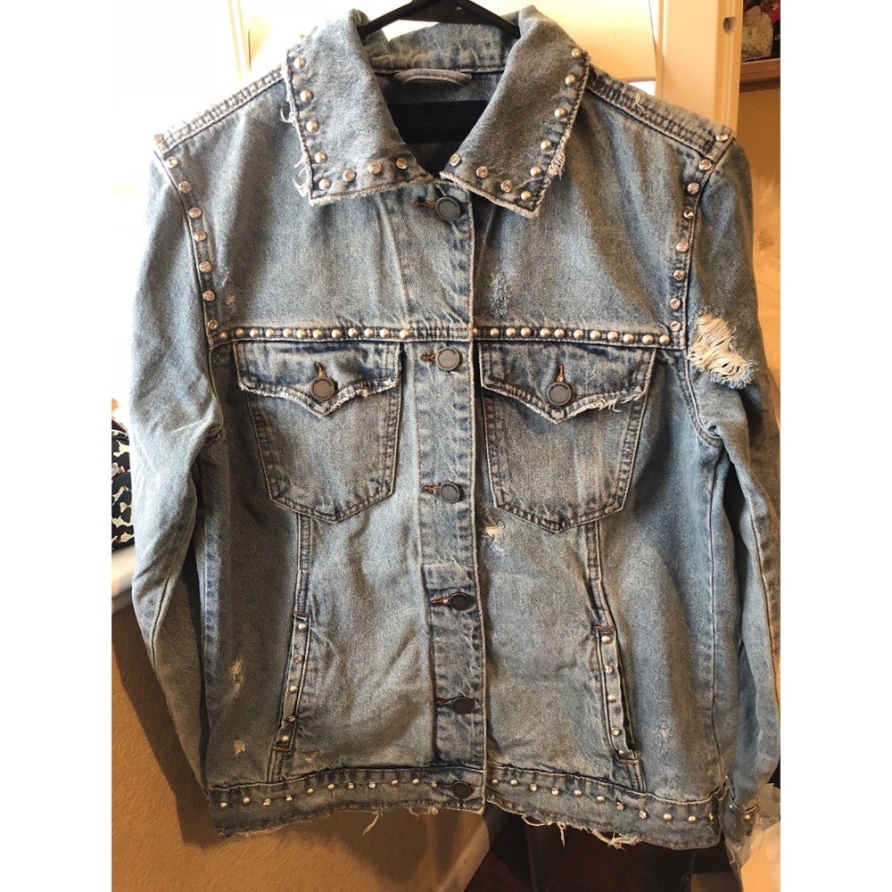 Embellished pearl & diamond Denim Jacket - Small